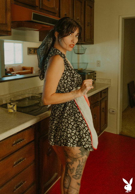 Даллас Максвелл: элегантность черно-белой моделированная в домашней кухне