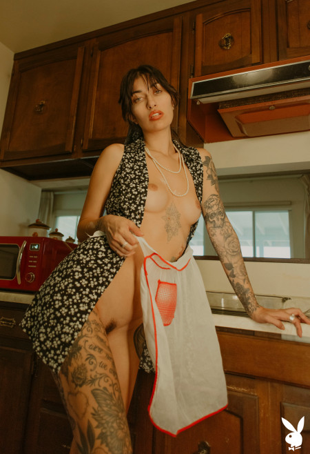 Даллас Максвелл: элегантность черно-белой моделированная в домашней кухне